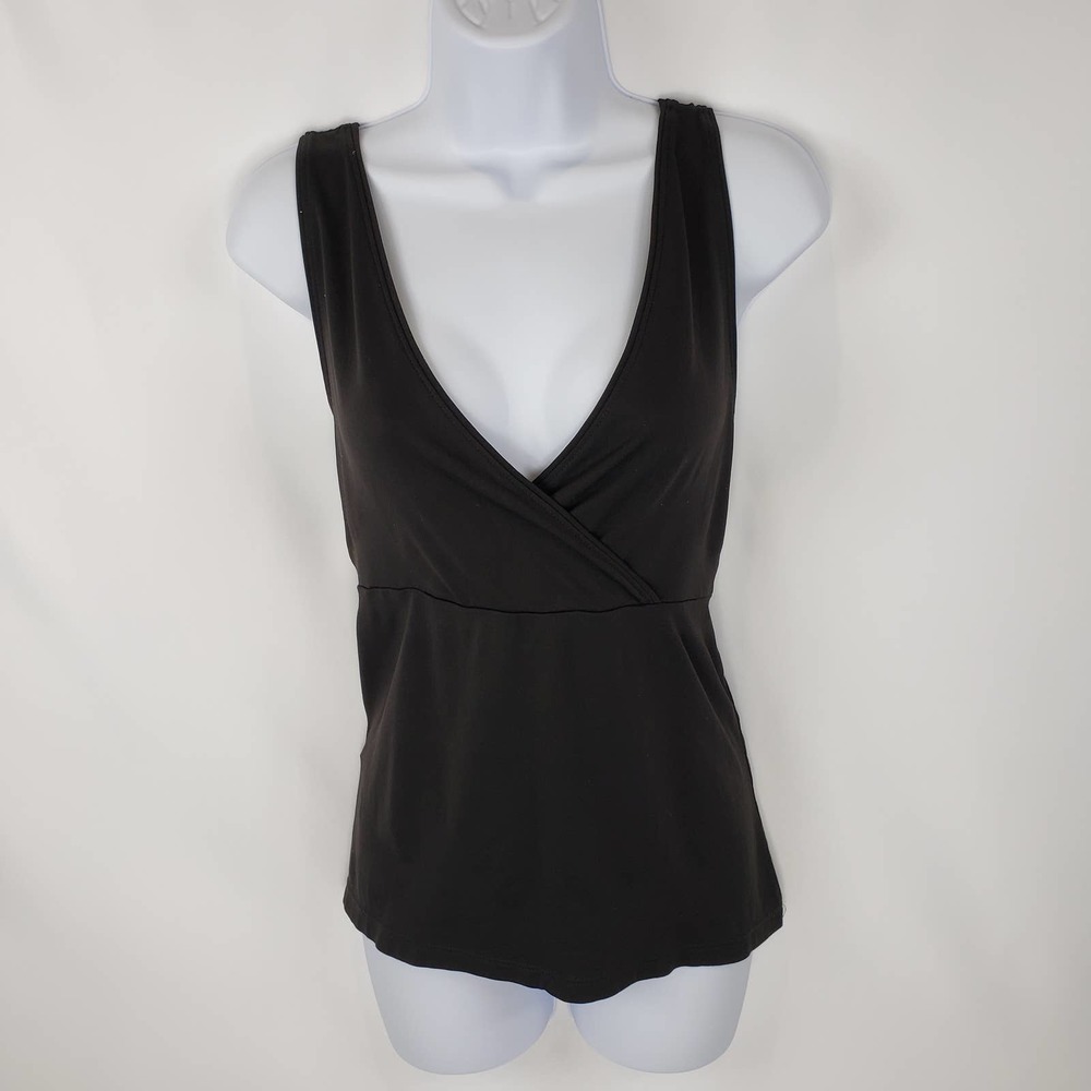 Ann Taylor Women's Deep V-Neck Black Sleeveless Tank Top Crossover #0210